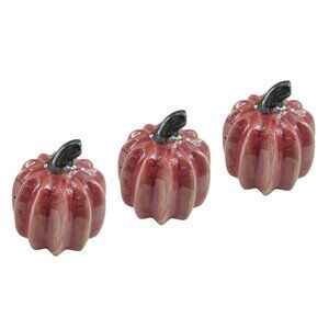 Pearlized Decorative Harvest Red Ceramic Pumpkins Décor Set Of 3